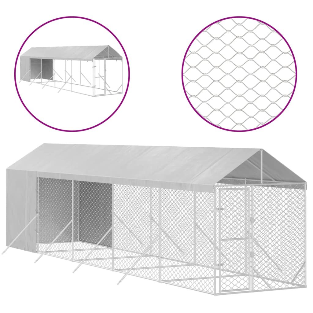 vidaXL Perrera de exterior con toldo acero galvanizado plata 2x6x2,5 m, , large Imagen numero 4